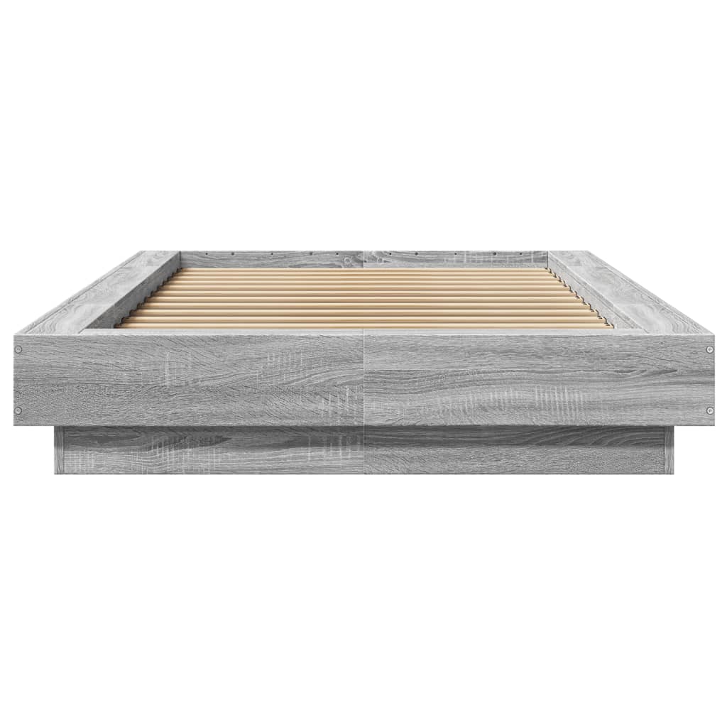 vidaXL Bedframe bewerkt hout grijs sonoma eikenkleurig 75x190 cm, foto 4