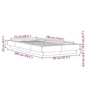 Rám postele šedý sonoma 75 x 190 cm kompozitní dřevo - obrázek 10