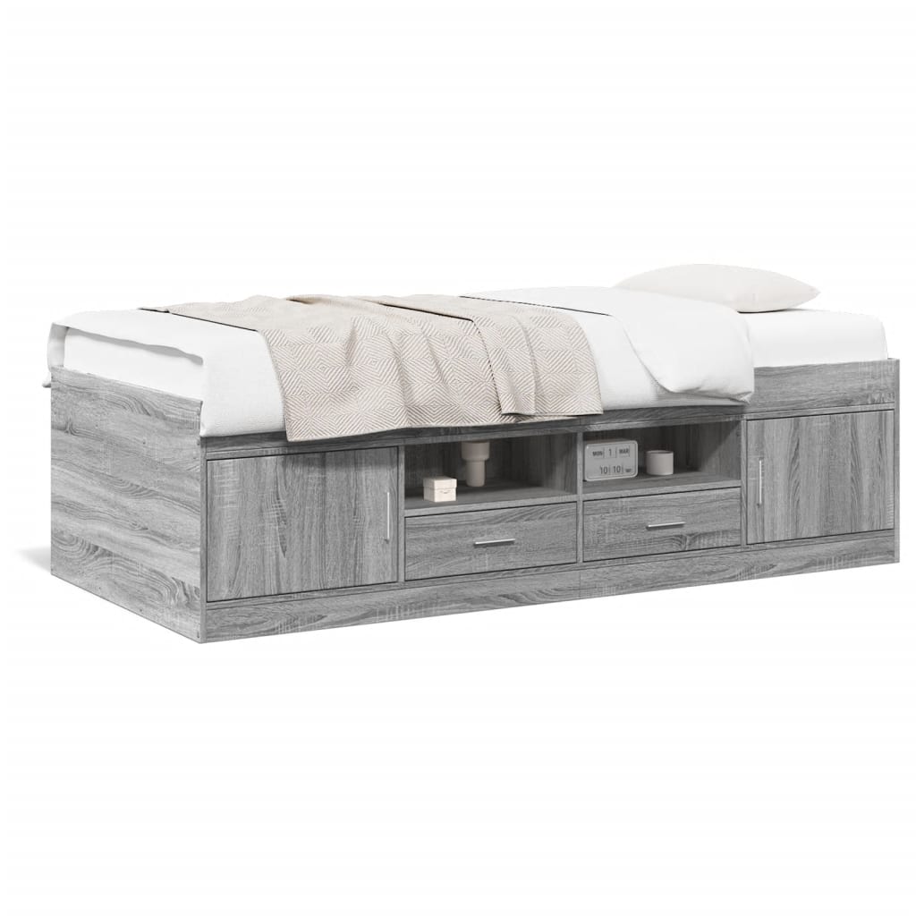 vidaXL daybed med skuffer 100x200 cm konstrueret træ grå sonoma-eg