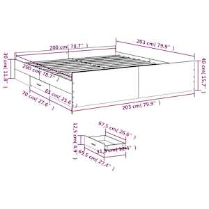 Rám postele se zásuvkami bílý 200 x 200 cm kompozitní dřevo - obrázek 11
