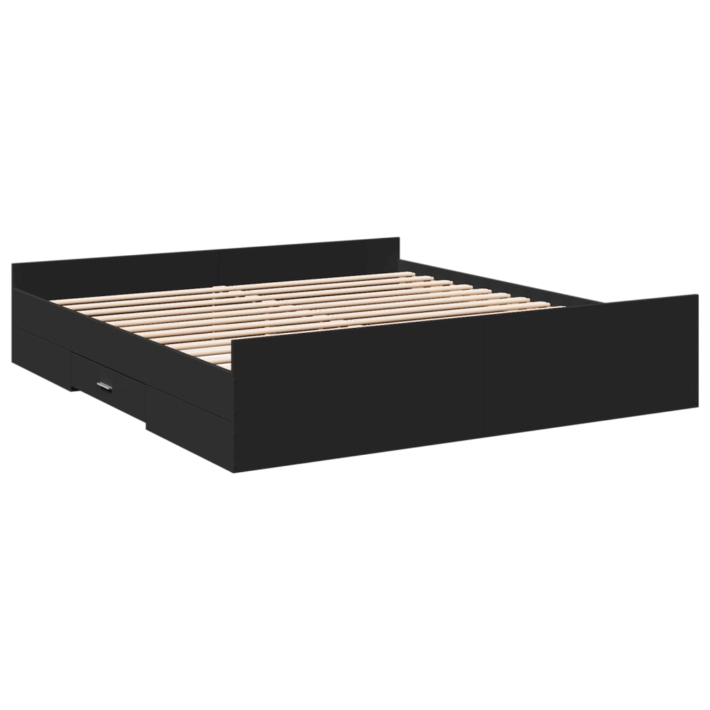 vidaXL Bedframe met lades bewerkt hout zwart 200x200 cm afbeelding