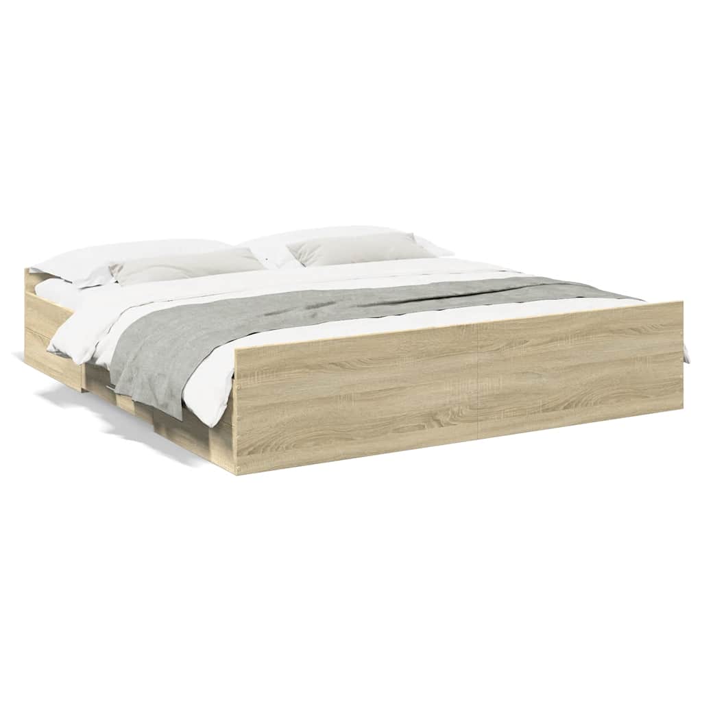 vidaXL Bedframe met lades bewerkt hout sonoma eikenkleurig 200x200 cm, foto 3