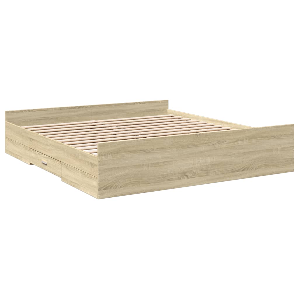 vidaXL Bedframe met lades bewerkt hout sonoma eikenkleurig 200x200 cm afbeelding