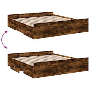 Rám postele se zásuvkami kouřový dub 200 x 200 cm kompozit - obrázek 7