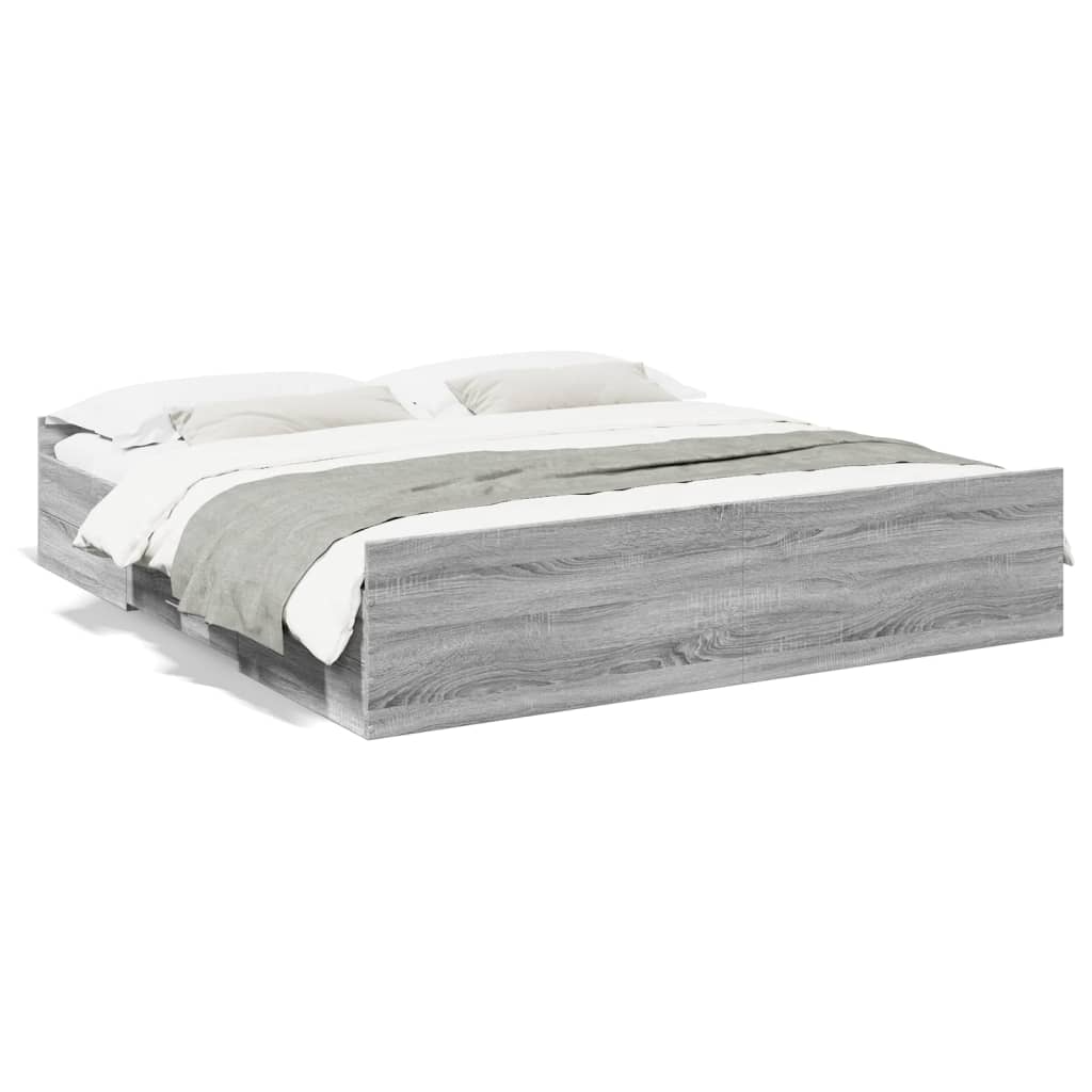 vidaXL Bedframe met lades bewerkt hout grijs sonoma eiken 200x200 cm, foto 3