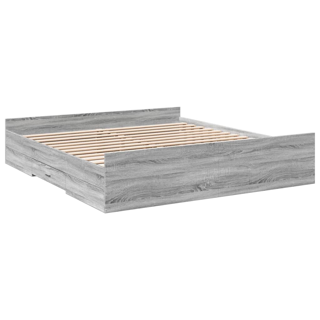 Thumbnail - vidaXL Bettgestell mit Schubladen Grau Sonoma 200x200cm Holzwerkstoff