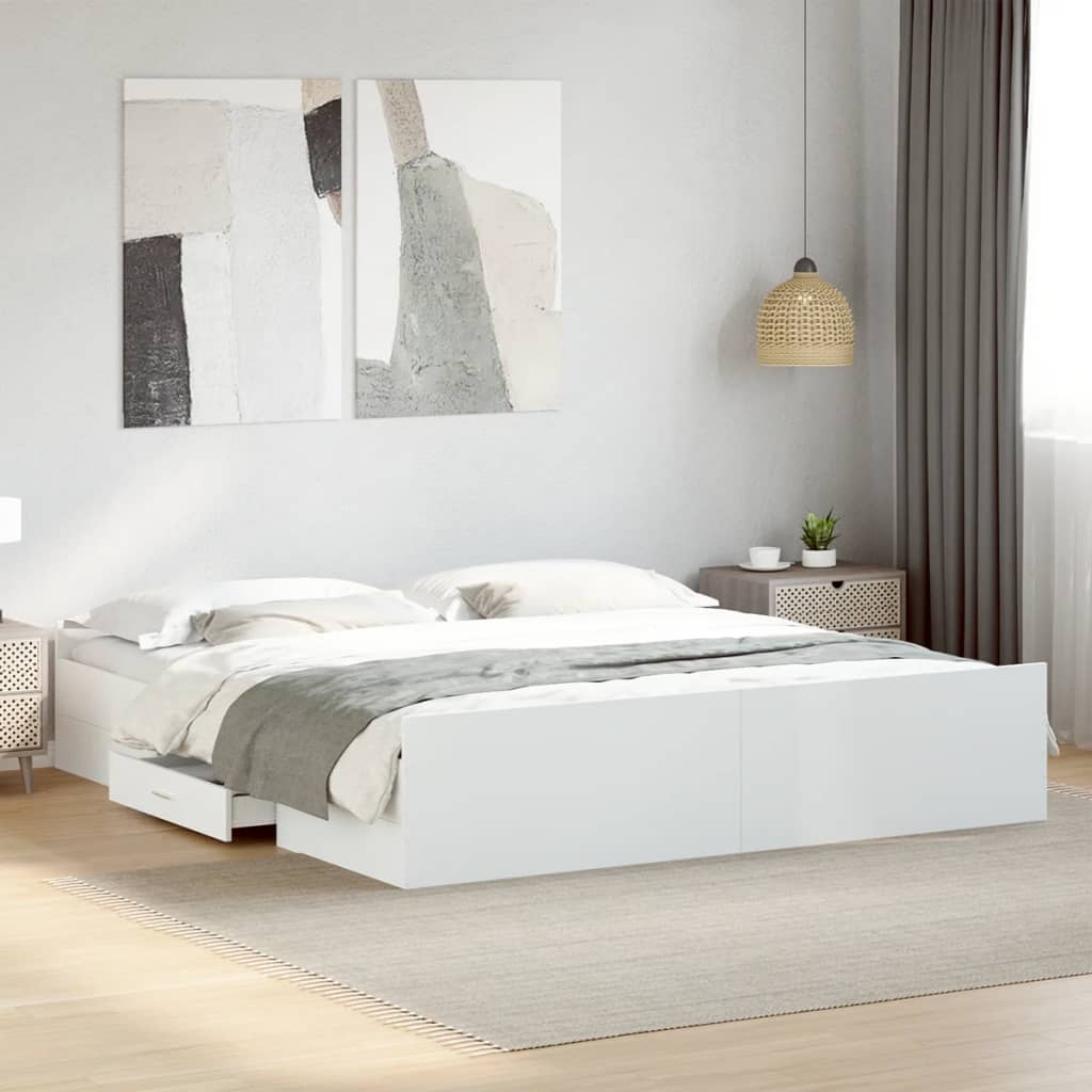 vidaXL sengeramme med skuffer 180x200 cm konstrueret træ hvid