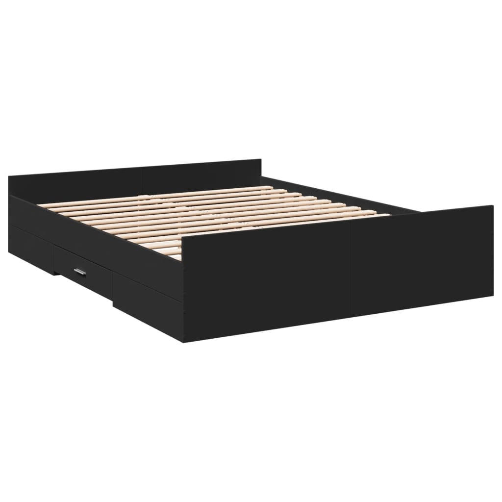 vidaXL Bedframe met lades bewerkt hout zwart 150x200 cm afbeelding