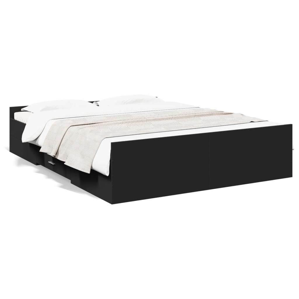 vidaXL Cadre de lit avec tiroirs noir 150x200 cm bois d'ingénierie