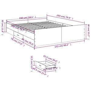 Rám postele se zásuvkami betonově šedý 150 x 200 cm kompozit - obrázek 11