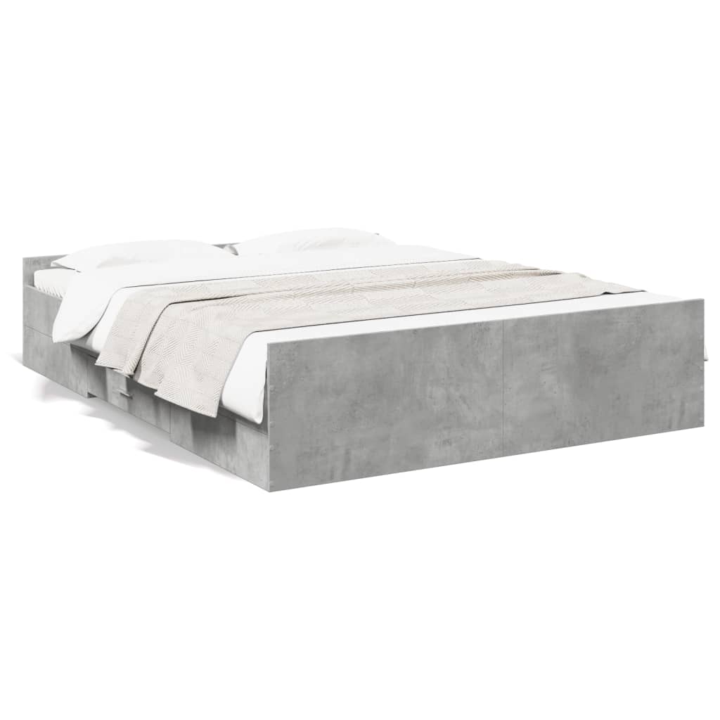 Rám postele se zásuvkami betonově šedý 150 x 200 cm kompozit