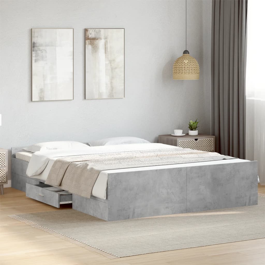 vidaXL sengeramme med skuffer 150x200 cm konstrueret træ betongrå