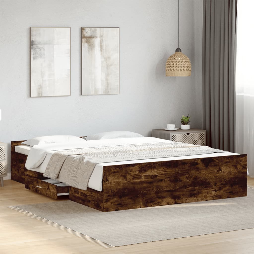 vidaXL sengeramme med skuffer 150x200 cm konstrueret træ røget eg