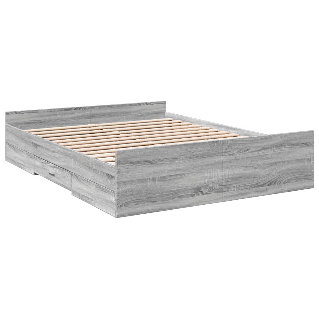 vidaXL Bedframe met lades bewerkt hout grijs sonoma eiken 150x200 cm afbeelding