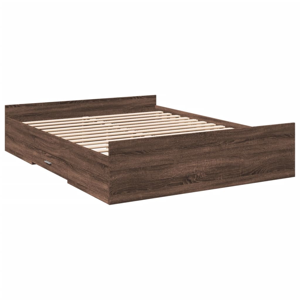 vidaXL Bedframe met lades bewerkt hout bruin eikenkleur 150x200 cm afbeelding