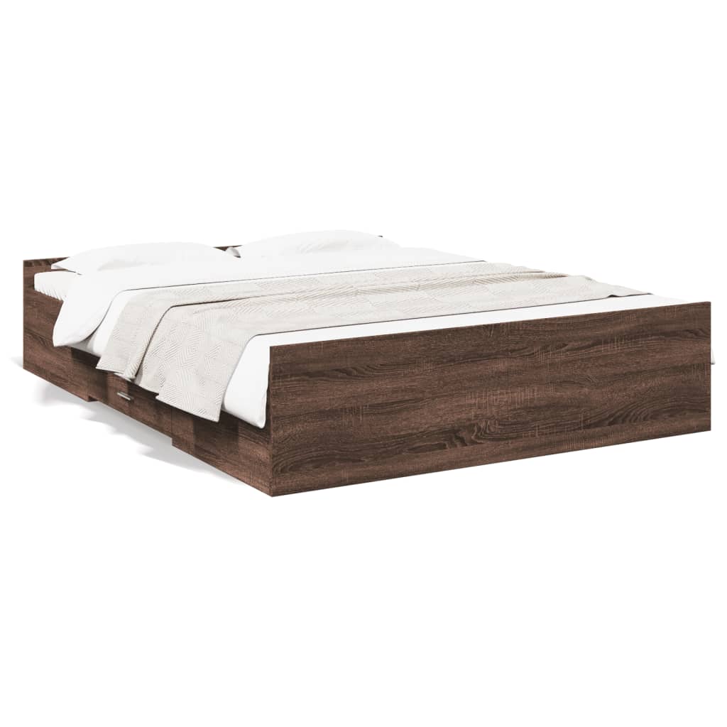 vidaXL Cadre de lit et tiroirs chêne marron 150x200 cm bois ingénierie