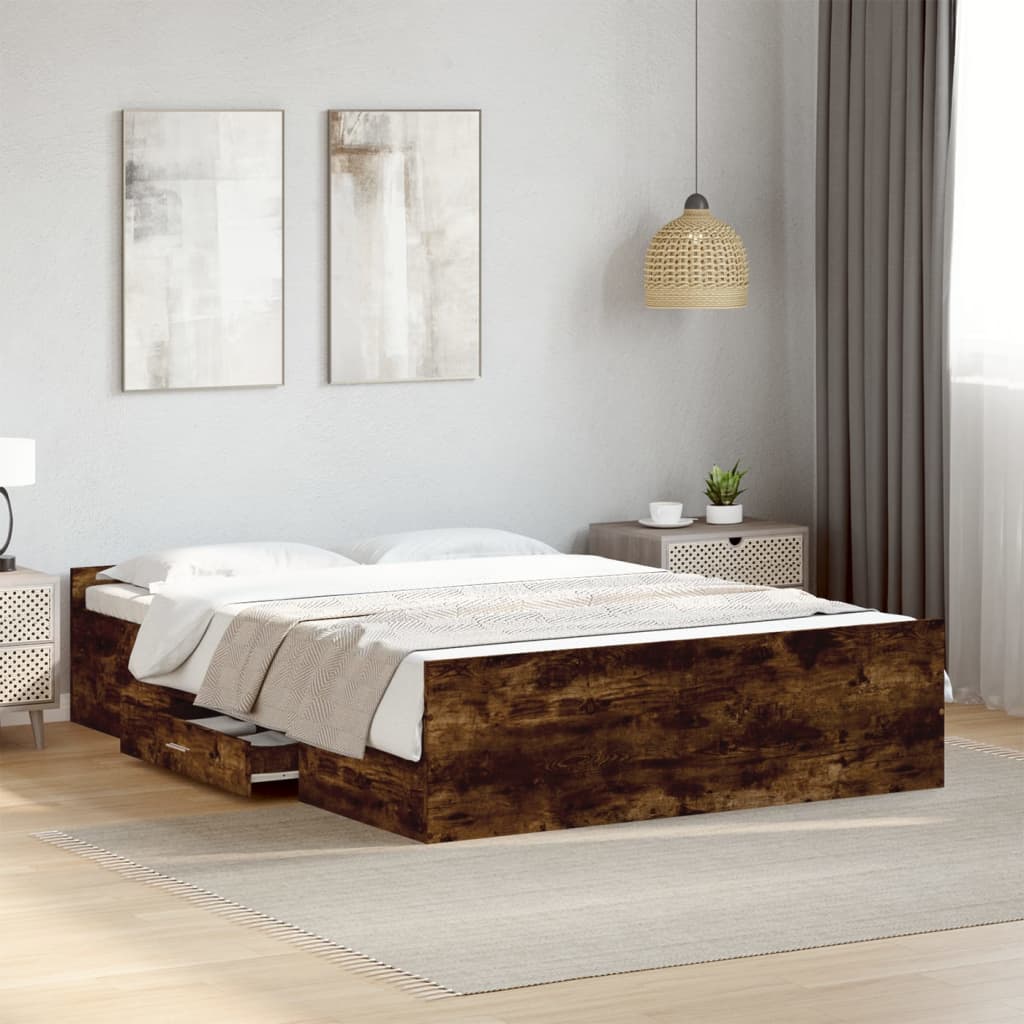 vidaXL sengeramme med skuffer 140x190 cm konstrueret træ røget eg