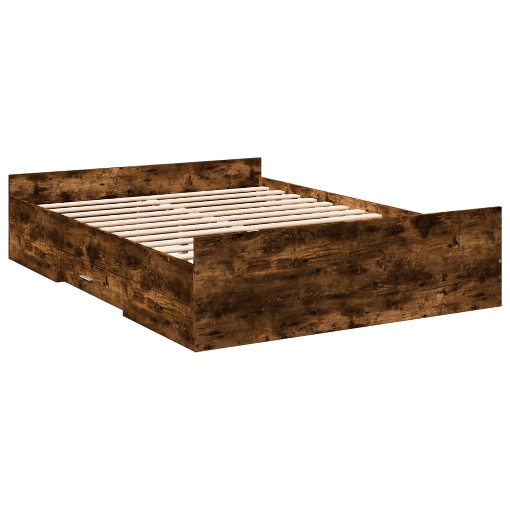 vidaXL Bedframe met lades bewerkt hout gerookt eikenkleurig 135x190 cm afbeelding