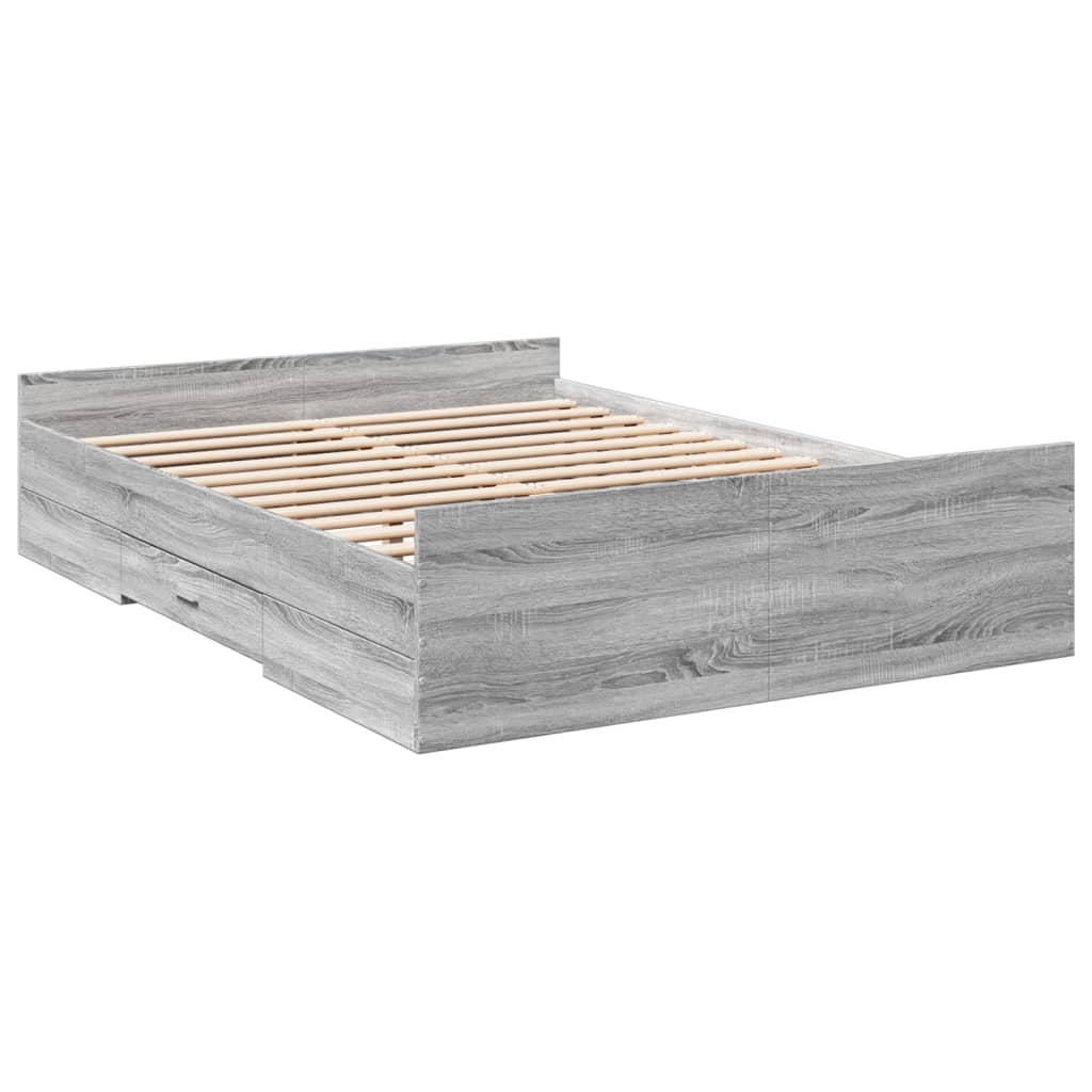 vidaXL Bedframe met lades bewerkt hout grijs sonoma eiken 135x190 cm afbeelding
