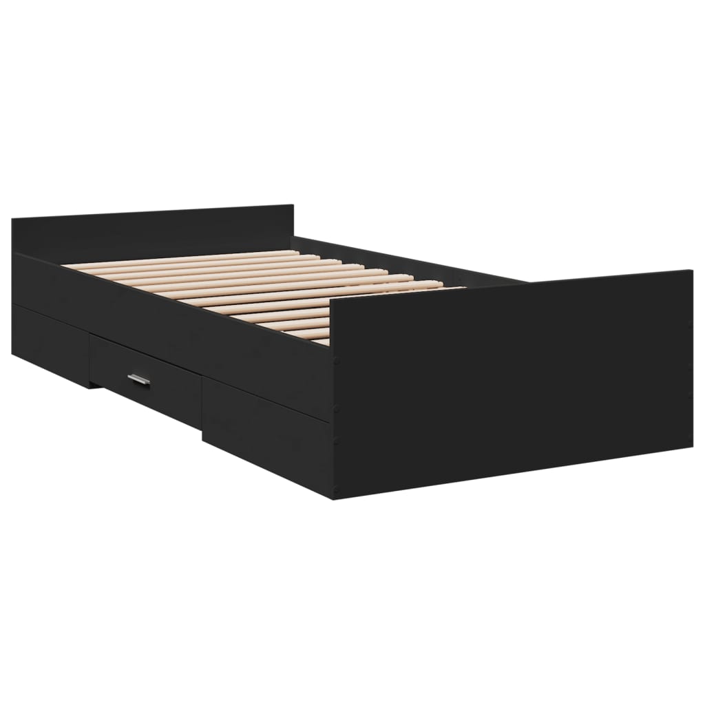 vidaXL Bedframe met lades bewerkt hout zwart 100x200 cm afbeelding