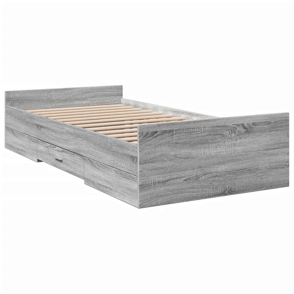 vidaXL Bedframe met lades bewerkt hout grijs sonoma eiken 100x200 cm afbeelding