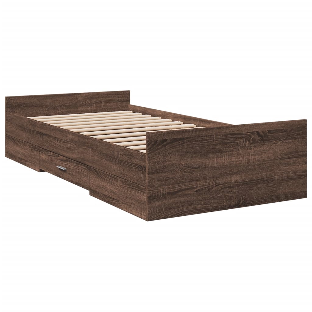 vidaXL Bedframe met lades bewerkt hout bruin eikenkleur 100x200 cm afbeelding