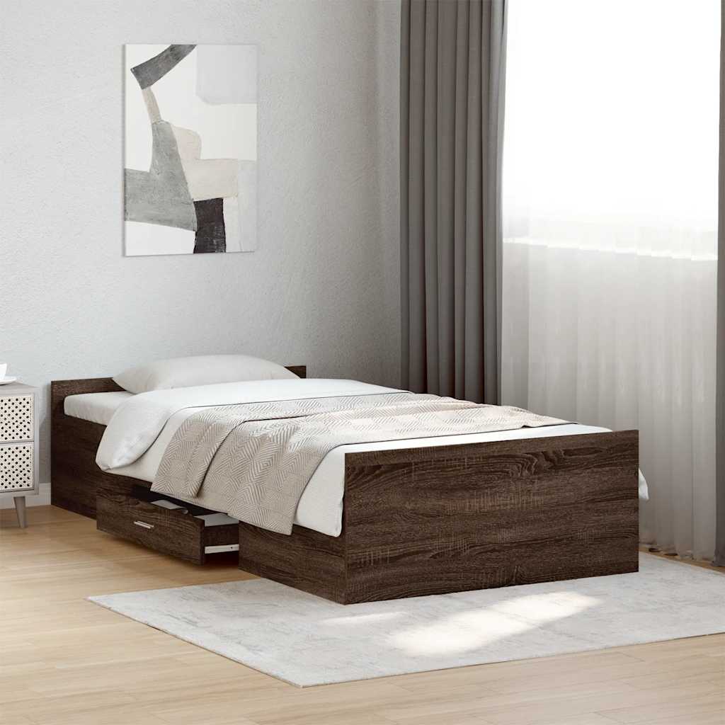 vidaXL Sängynrunko laatikoilla ruskea tammi 100x200 cm tekninen puu