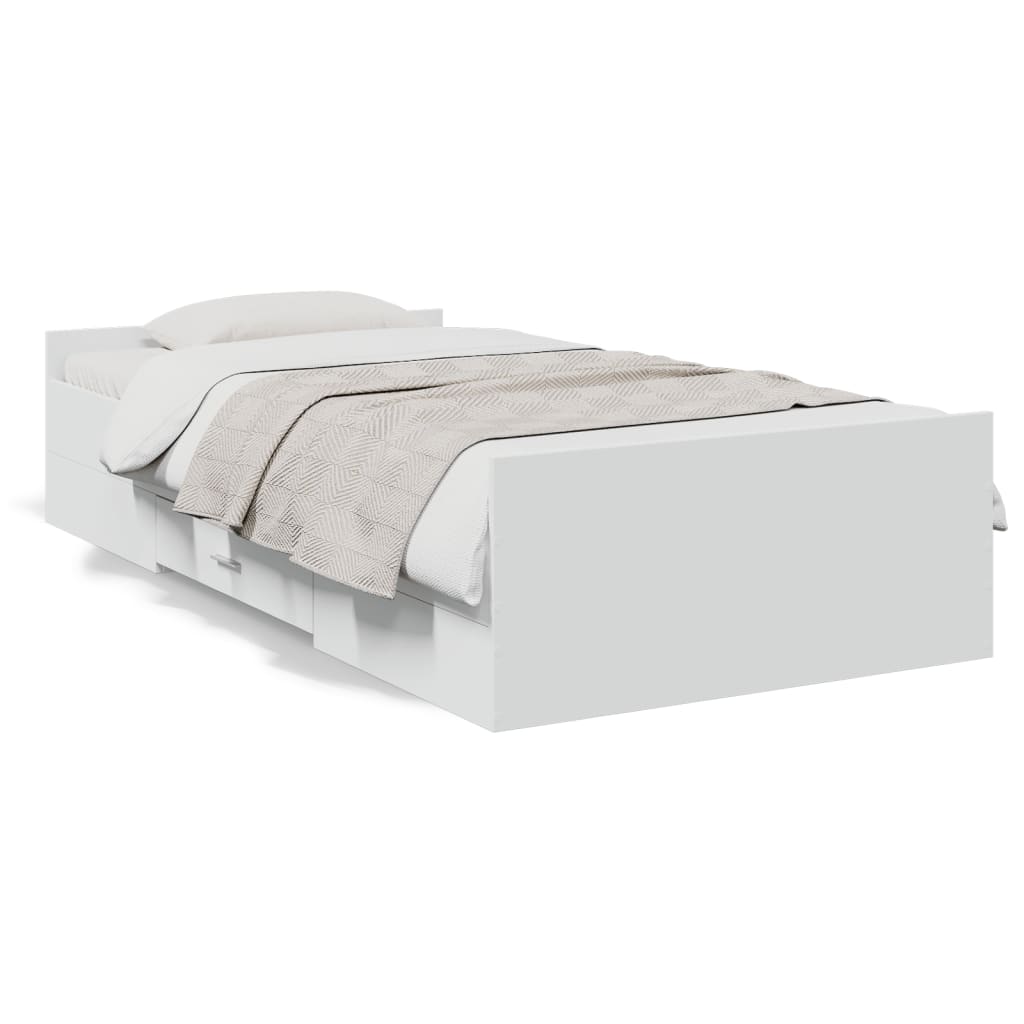 Rám postele se zásuvkami bílý 90 x 200 cm kompozitní dřevo