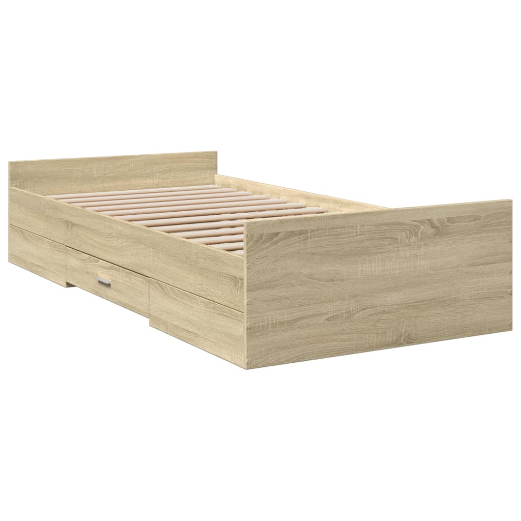 vidaXL Bedframe met lades bewerkt hout sonoma eikenkleurig 90x200 cm afbeelding