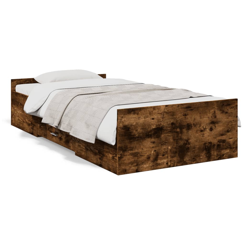 Rám postele se zásuvkami kouřový dub 90x200 cm kompozitní dřevo