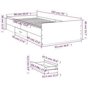 Rám postele se zásuvkami bílý 90 x 190 cm kompozitní dřevo - obrázek 11