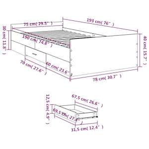 Rám postele se zásuvkami černý 75 x 190 cm kompozitní dřevo - obrázek 11