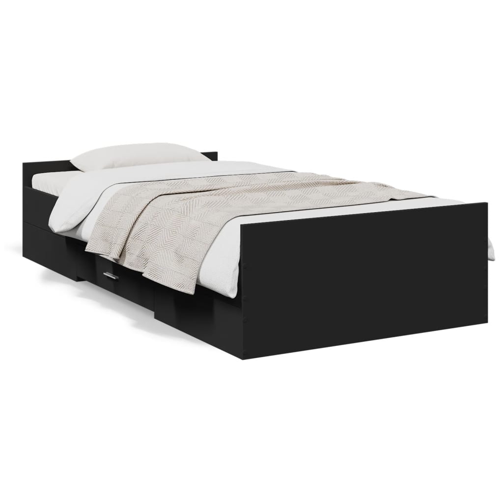 Rám postele se zásuvkami černý 75 x 190 cm kompozitní dřevo