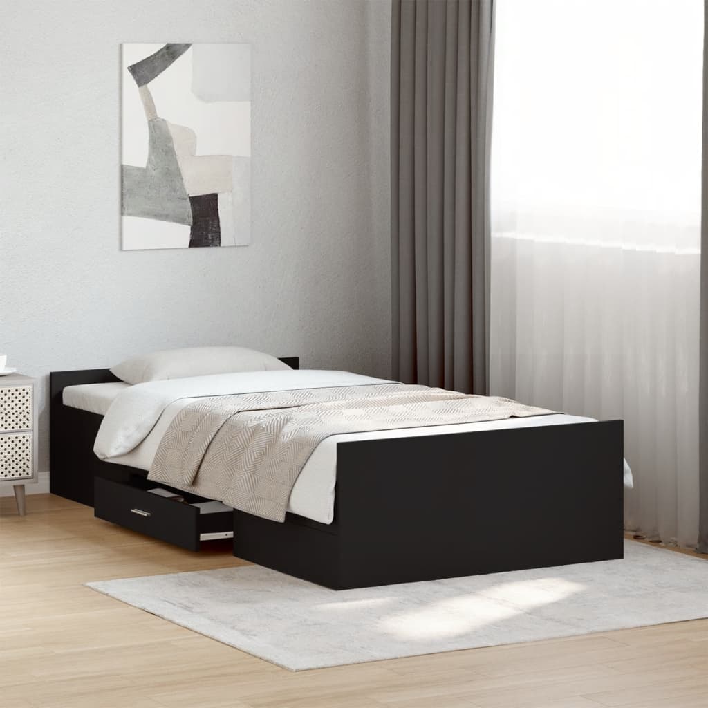 vidaXL Sängynrunko laatikoilla musta 75x190 cm tekninen puu
