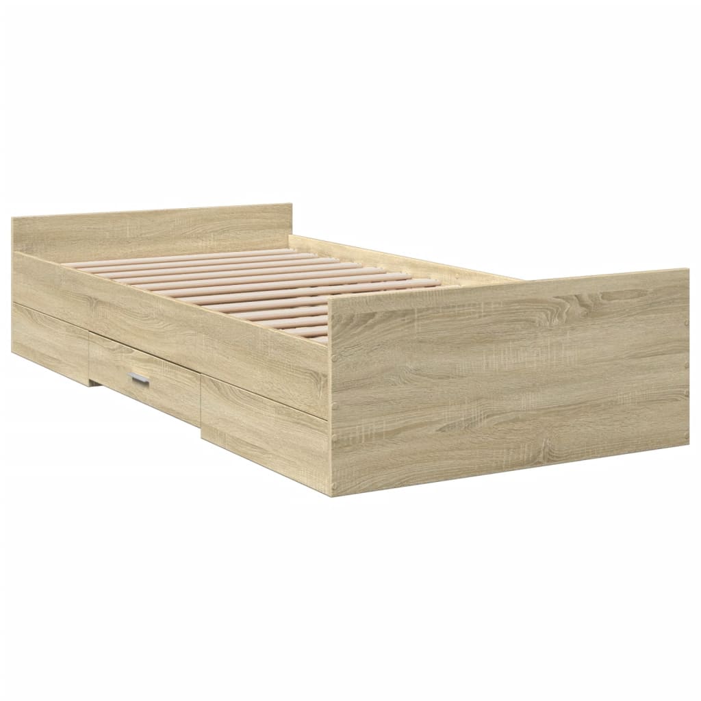 vidaXL Bedframe met lades bewerkt hout sonoma eikenkleurig 75x190 cm afbeelding