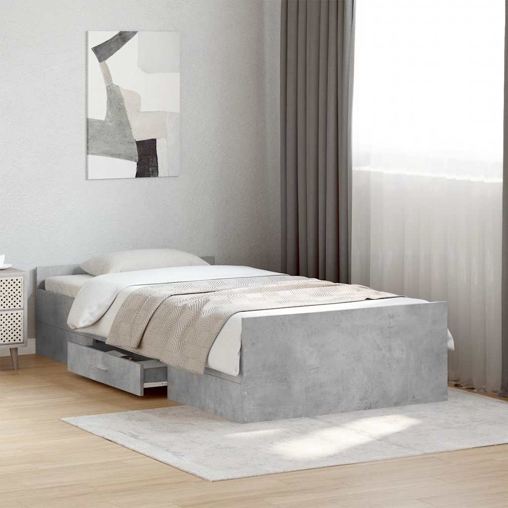 vidaXL Sängynrunko laatikoilla betoninharmaa 75x190 cm tekninen puu