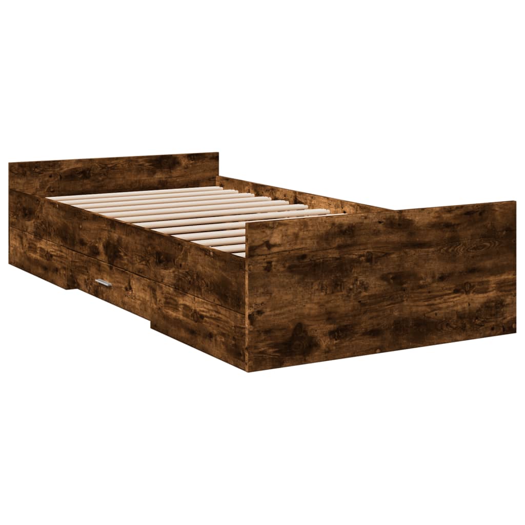vidaXL Bedframe met lades bewerkt hout gerookt eikenkleurig 75x190 cm afbeelding