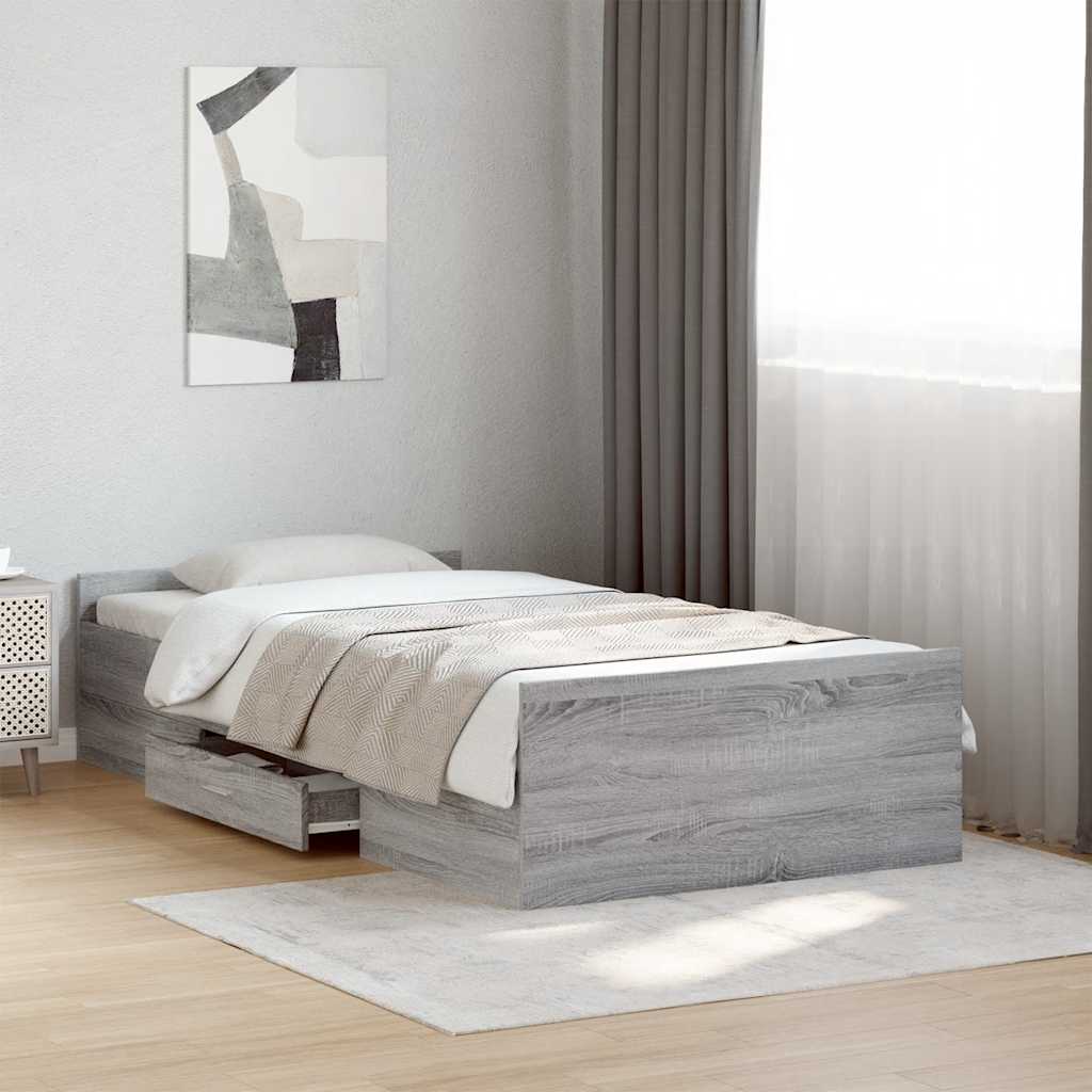 vidaXL Sängynrunko laatikoilla harmaa Sonoma 75x190 cm tekninen puu