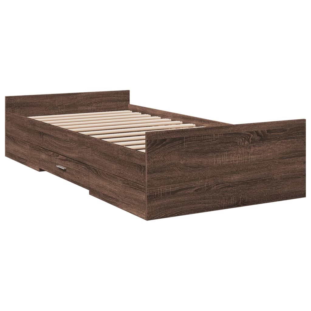 vidaXL Bedframe met lades bewerkt hout bruin eikenkleur 75x190 cm afbeelding