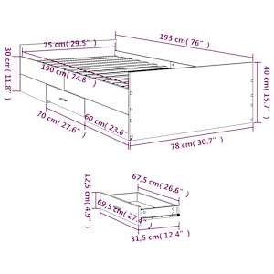 Rám postele se zásuvkami hnědý dub 75 x 190 cm kompozitní dřevo - obrázek 11