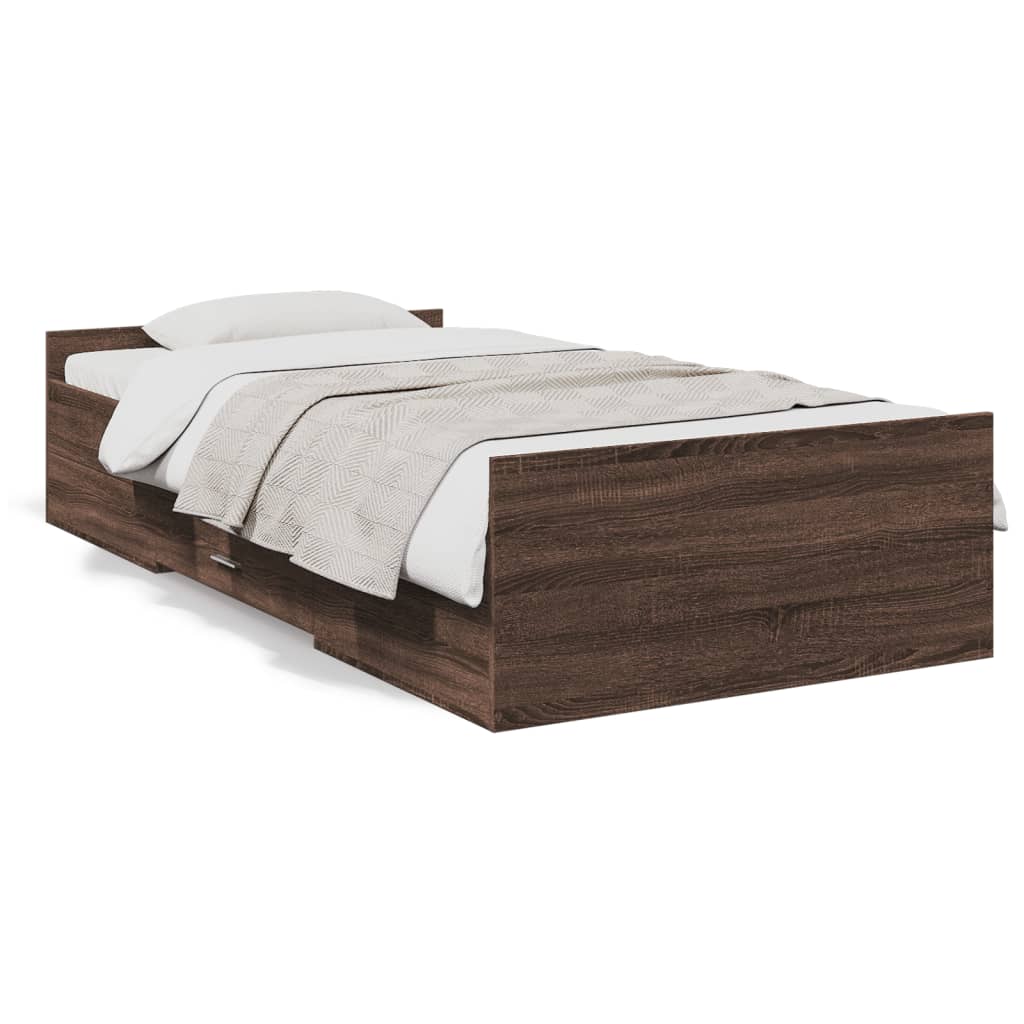 Rám postele se zásuvkami hnědý dub 75 x 190 cm kompozitní dřevo