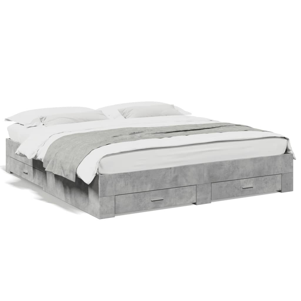 vidaXL Bedframe met lades bewerkt hout betongrijs 200x200 cm grijs, foto 3