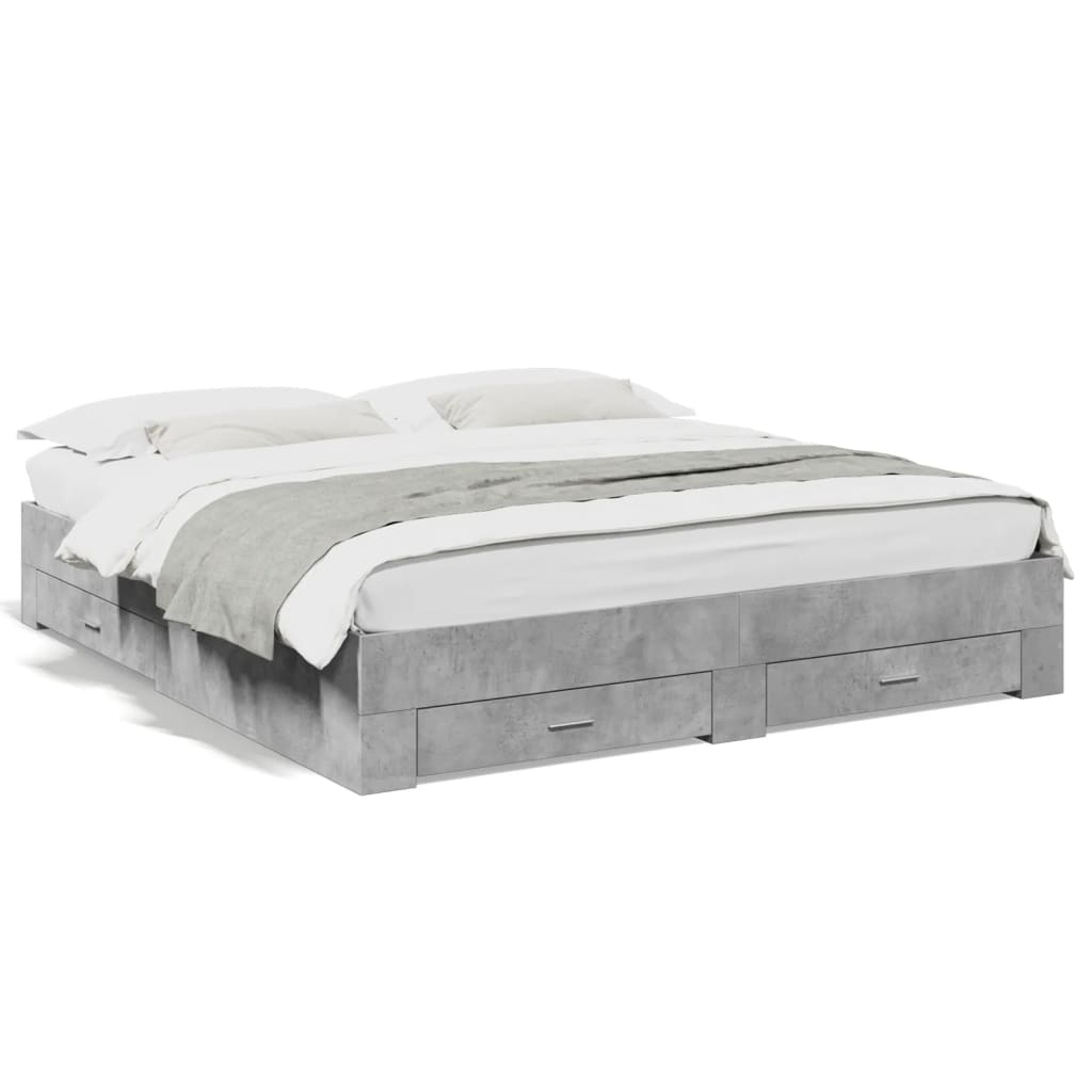 Rám postele se zásuvkami betonově šedý 200 x 200 cm kompozit
