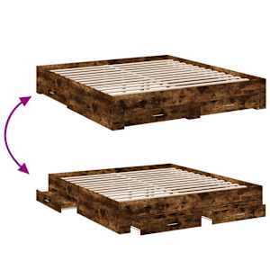 Rám postele se zásuvkami kouřový dub 200 x 200 cm kompozit - obrázek 7