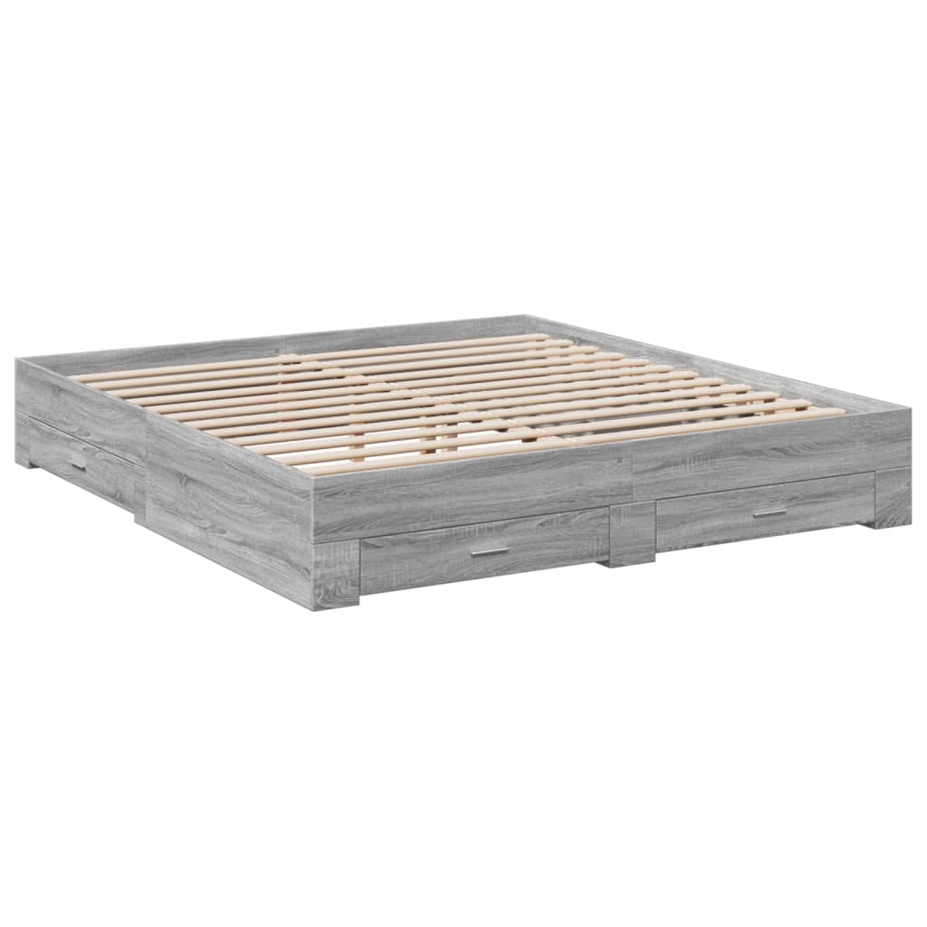 vidaXL Bedframe met lades bewerkt hout grijs sonoma eiken 200x200 cm afbeelding