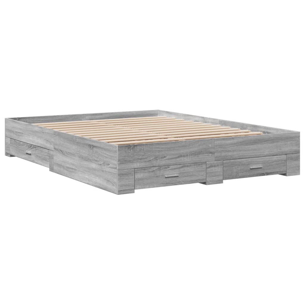 vidaXL Bedframe met lades bewerkt hout grijs sonoma eiken 160x200 cm afbeelding