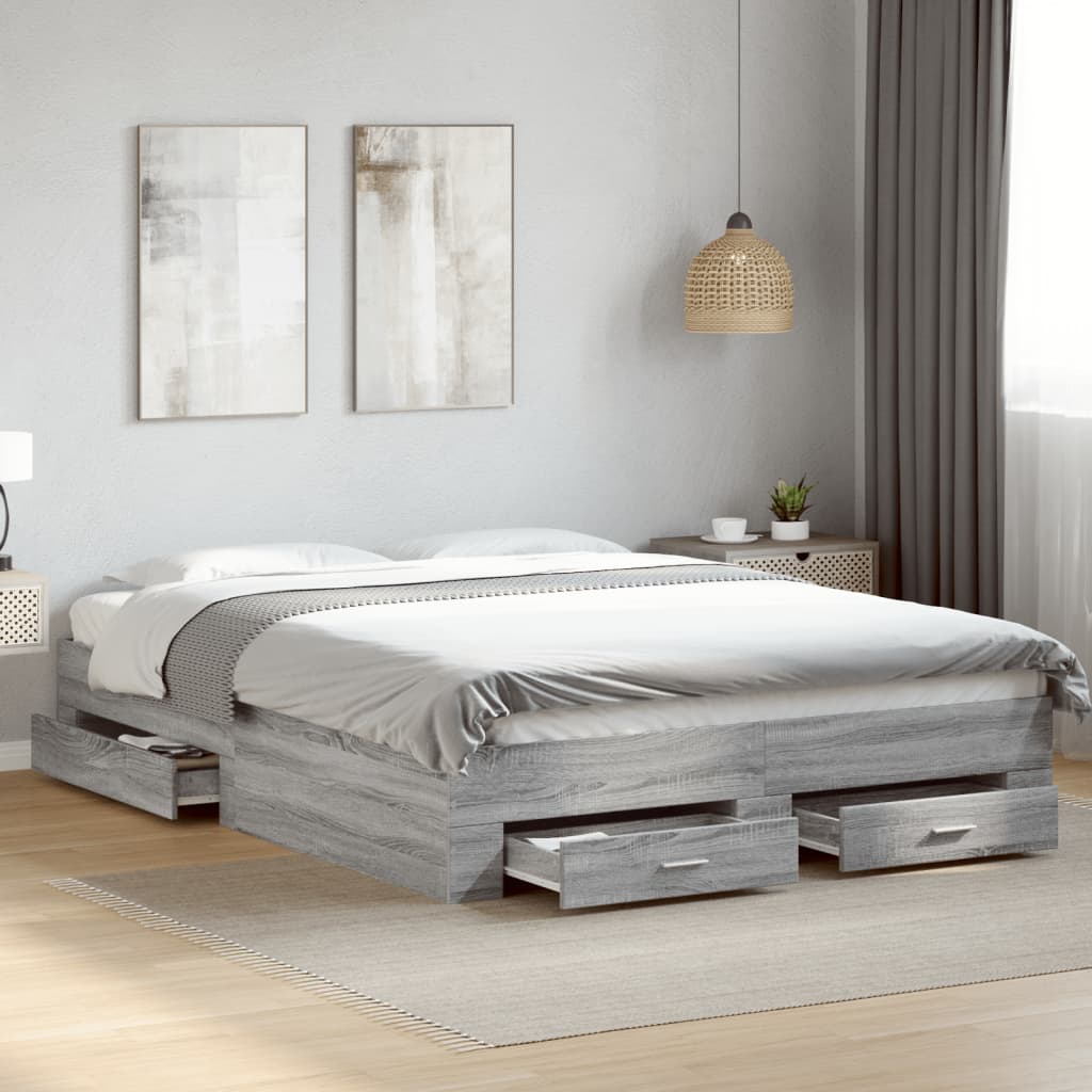 Photos - Bed VidaXL  Frame with Drawers without Mattress Grey Sonoma 160x200 cm 