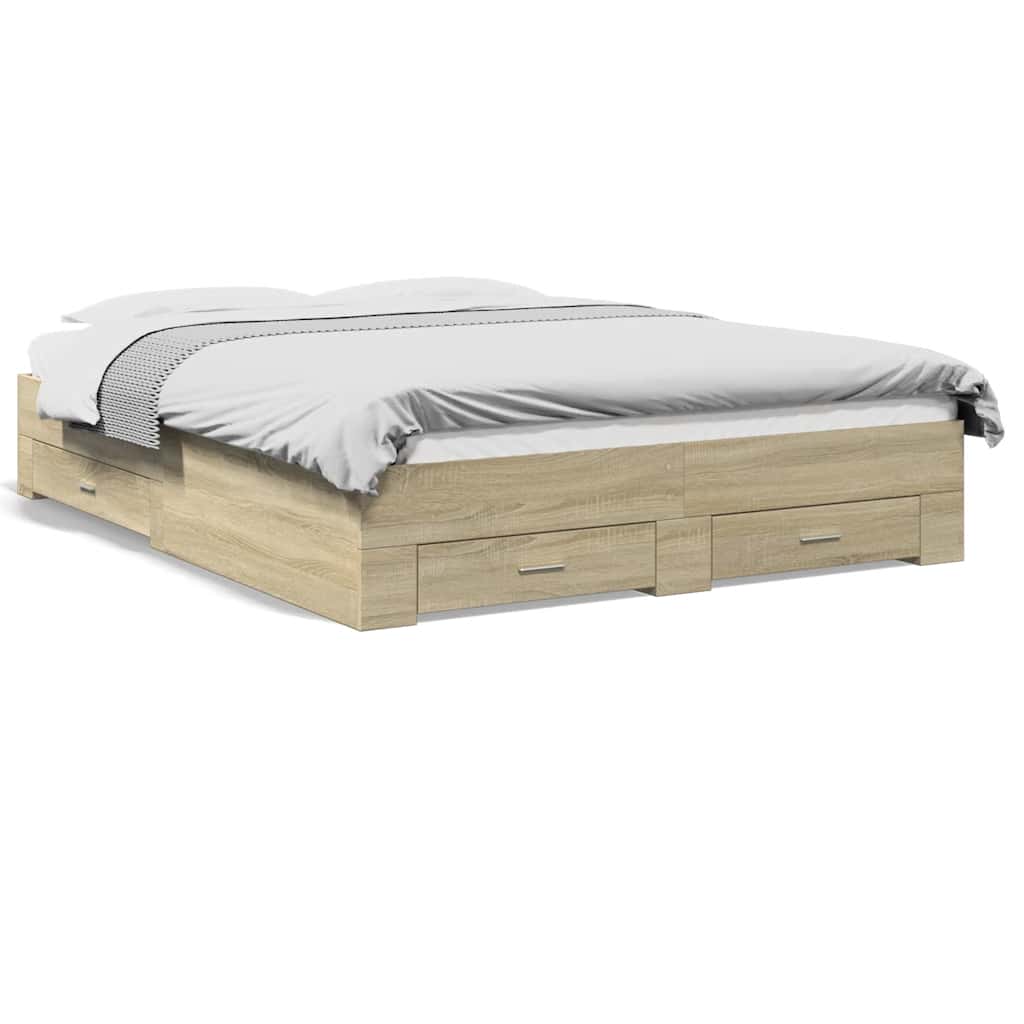 E-shop vidaXL Posteľný rám so zásuvkami dub sonoma 150x200cm kompozitné drevo