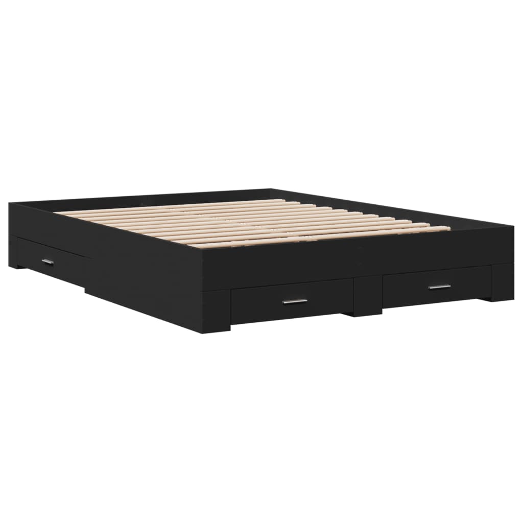 vidaXL Bedframe met lades bewerkt hout zwart 140x200 cm afbeelding