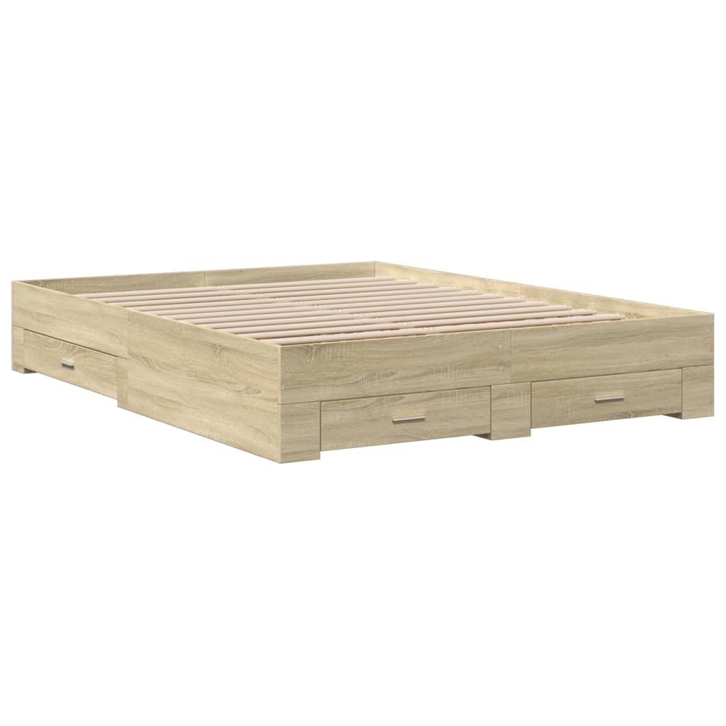 vidaXL Bedframe met lades bewerkt hout sonoma eikenkleurig 140x200 cm afbeelding